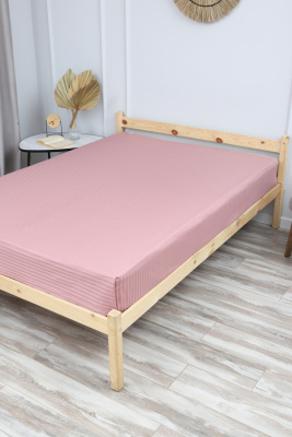 Простыня на резинке из страйп-сатина Комфорт пыльная роза